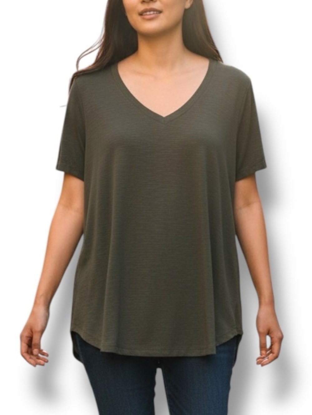 MOD REF V Neck Top Womens Flowy Tunic Short Sleeve Soft Modal Basic Tee Gray